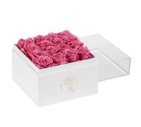 DuHouse Lot de 16 roses préservées dans une boîte en acrylique - Fleur éternelle qui dure 4 ans - Cadeau pour petite amie, épouse, maman, femme - Saint-Valentin, anniversaire, fête des mères (rose)