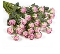 DuHouse Lot de 24 Roses artificielles Vintage en Soie avec Tige pour Arrangement de Mariage, Centre de Table, fête, décoration d'intérieur (Violet Vintage)