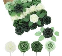 DuHouse Lot de 25 pièces roses artificielles fleurs fausses roses avec tiges tête de fleur en mousse au toucher réaliste pour bouquet de mariée de mariage DIY baby shower centre de table arrangement