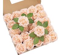 DuHouse Lot de 25 Roses artificielles avec tiges en Mousse au Toucher réaliste pour Bouquet de Mariage, fête prénatale, Centre de Table, Arrangement Floral, décoration d'intérieur (Champagne)