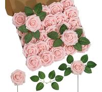 DuHouse Lot de 25 Roses artificielles avec tiges - Fleurs en Mousse au Toucher réel pour Bouquet de Mariage, fête prénatale, Centre de Table, Arrangement Floral, décoration d'intérieur (Blush)