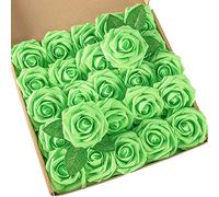 DuHouse Lot de 25 Roses artificielles avec tiges - Toucher réaliste - pour Bouquet de Mariage, fête prénatale, Centre de Table, Arrangement Floral, fête, décoration d'intérieur (Vert Clair) PEMG-001
