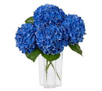 DuHouse Lot de 3 grandes fleurs d'hortensia artificielles en latex au toucher réaliste pour bouquets de maison, mariage, centres de table, fête, salon (bleu roi)