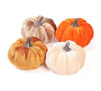 DuHouse Lot de 4 citrouilles artificielles en Velours pour Halloween, Thanksgiving, fête de la récolte, décoration de Table