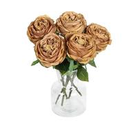 DuHouse Lot de 5 Roses artificielles en Soie avec tiges au Toucher réaliste pour Arrangement de Mariage, fête de Mariage, décoration de la Maison(Café)