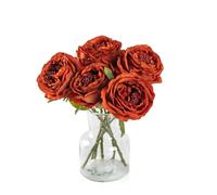 DuHouse Lot de 5 Roses artificielles en Soie avec tiges au Toucher réaliste pour Arrangement de Mariage, fête de Mariage, décoration de la Maison(Orange brûlé)