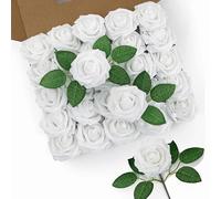 DuHouse Lot de 50 Roses artificielles avec tiges en Mousse au Toucher réaliste pour Bouquet de Mariage, fête prénatale, Centre de Table, Arrangement Floral, fête, décoration d'intérieur (Blanc)