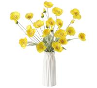 DuHouse Lot de 6 Coquelicots artificiels en Soie pour Maison, Centre de Table, décoration, Bureau, Mariage (Jaune)