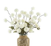 DuHouse Lot de 6 Fleurs artificielles à Pompons avec tiges, Mini chrysanthème en Soie synthétique pour décoration d'intérieur, Bouquets, centres de Table, Loisirs créatifs (Blanc)