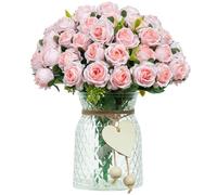 DuHouse Lot de 6 mini têtes de roses artificielles en soie pour mariage, maison, jardin, fête (rose)