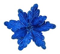 DuHouse Lot de 7 fleurs poinsettia artificielles à paillettes avec tiges pour sapin de Noël, décoration d'intérieur (bleu roi)