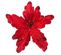 DuHouse Lot de 7 poinsettia artificielles à paillettes avec tiges pour décoration de maison ou de cuisine (rouge)