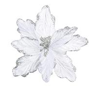 DuHouse Lot de 7 poinsettia artificielles à paillettes avec tiges pour décoration de maison ou de cuisine (blanc)