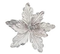 DuHouse Lot de 7 poinsettia artificielles à paillettes avec tiges pour décoration de maison ou de cuisine (argent)