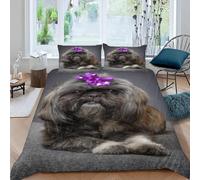 DUIFUN Parure de Lit Adulte 220x240 Lhassa Apso 3D Motif 100% Microfibre Ultra Doux Housse de Couette 3 pièces Animal avec Fermeture à glissière cachée avec 2 Taies d'oreiller 50x75