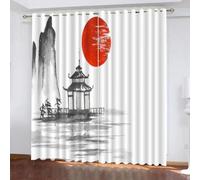 DUIFUN Rideau Occultant Naturel Style Japonais Rideaux Chambre Enfant Salon Moderne 3D Pavillon 100% Polyester Rideau Isolant Thermique Froid Anti Bruit Grande Largeur Rideau 2 Pièces L75 X H166