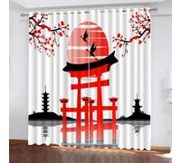 DUIFUN Rideaux Style Japonais Rideau Occultant Naturel Adulte Chambre Salon Moderne 3D Fleur Rose Rideau Isolant Thermique Polyester Anti Bruit Grande Largeur Rideau 2 Pièces L117 X H183