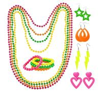 DUINIU 1 Ensemble D'Accessoires De Fête Néon des Années 1980 Et 4 Paires De Boucles d'oreilles en Acrylique, Combinaison De Collier De Bracelet Fluorescent, Robe De Soirée À Thème Universel.