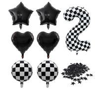 DUINIU 1 Pcs Numérique 2 Ballons, 2 Pcs Ballons d'amour, 2 Pcs Ballons Étoiles, 2 Pcs Ballons Ronds Et 1 Paquet De Confettis Étoiles, Décorations De Fête À Thème De Course.