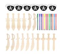 DUINIU 16 Morceaux De Copeaux De Bois De Couteau De Pirate, 12 Crayons D'Aquarelle, 6 Masques pour Les Yeux De Pirate, Jouets De Pirate Créatifs, Matériaux Faits À La Main pour Les Enfants