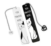 DUINIU 2 Pièces De Marque-Pages Chat Demi-Faces, Signets De Texte Créatifs, Porte-Pages De Livre Amusants en Acier Inoxydable, Cadeaux pour Les Amoureux des Chats, Cadeaux De Vacances Exquis.