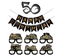 DUINIU 6 Pièces De Lunettes De 50 Ans, 1 Pièce De Lunettes Numériques Et 1 Pièce De Drapeau, Accessoires Photo De Costume, Disposition De Fond De Fête, Adaptée Aux Fêtes d'anniversaire.