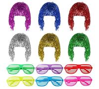 DUINIU 6 Pièces De Perruques À Paillettes Et 6 Pièces De Lunettes, Perruques Disco, Perruques Métalliques, Perruques Colorées, Perruques De Jeu De Rôle
