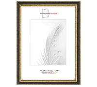 Duisburger-Rahmen24 Cadre photo en bois massif Rétro 14,8 x 21 cm DIN A5 in Noir-Or Baroque | Verre synthétique antireflet | Cadre pour affiches | Puzzle | collage DR107