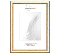 Duisburger-Rahmen24 Cadre photo en bois massif Rétro 21 x 29,7 cm DIN A4 in Blanc-Or Baroque | Verre synthétique antireflet | Cadre pour affiches | Puzzle | collage DR108