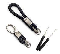 duisoad 2 Pcs Noir tressée Cuir Porte-Clés Trousseau Accessoires Voiture Porte-Clés en Métal PU Corde Keychain vec Tournevis