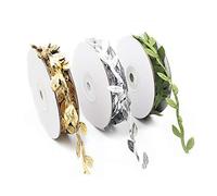 duisoad FUJIE 3 Rouleaux Vignes Artificielles Ruban Feuille de Soie Artificielle Simulation Feuillage Rotin Feuilles Ruban Feuille de Soie Artificielle pour Décoration de Mariage, Doré/Argenté/Vert