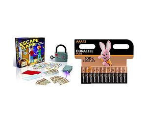 Dujardin Jeux - Escape Game - Le Cadenas Electronique + Piles alcalines AAA Duracell Plus, 1.5V LR03 MN2400, Paquet de 12