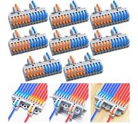 Dujelixa Kit de borniers 2 entrées-12 sorties (8 jeux), connecteurs de fils à levier haute densité, double entrée-12 sorties, rail DIN et fixation à vis, pour fils 28-12 AWG