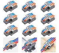 Dujelixa Kit de borniers 2entrées-4sorties(9jeux), Connecteur à levier pour connecter deux entrées à quatre sorties, montage sur rail DIN et vis, conducteur électrique 28-12AWG, supports et vis inclus