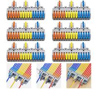 Dujelixa Kit de borniers 3 entrées-15 sorties (6 jeux), connecteurs de fils à levier haute capacité, triple entrée vers quinze sorties, montage sur rail DIN et vis, pour câbles 28-12 AWG