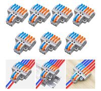 Dujelixa Kit de borniers à levier 2 entrées-6 sorties, connecteurs à épissure rapide, deux entrées vers six sorties, rail DIN/vis Montable, 28-12 AWG, lot de 7 avec accessoires