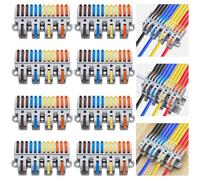 Dujelixa Kit de borniers à levier 4 entrées-12 sorties, connecteurs d'épissure quadruple entrée vers douze sorties, montage sur rail DIN et vis, pour câbles 28-12 AWG, lot de 8 avec raccords