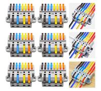 Dujelixa Kit de borniers à levier 4 entrées-8 sorties, connecteurs d'épissure 4 entrées-8 sorties, rail DIN/fixation à vis, conducteur 28-12 AWG, lot de 6 avec matériel de montage