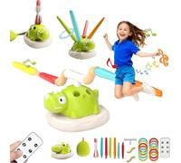 Dujuanus 3 in 1 Dinosaur Musical Jumping, Jeux Exterieur Enfant Kit, Jeu de Lancer d’Anneaux, FuséE Jouet, Saut Musical, Jeux Enfants 3 4 5 6 7 8 9 Ans Noel Jeuxs (Batterie)