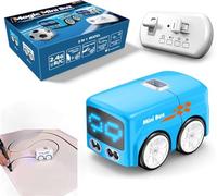 Dujuanus Magic RC Mini Bus Intelligent Remote Control, Four Modes Automatic Obstacle Avoidance, Automatic Avoidance Patrol Line Driving Desktop Toy Car Expression (Blue)
