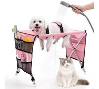 Dujuanus Pet Grooming Hammock with Stand, Foldable Design, Holds Up to 20kg, Restraint Tool for Small & Medium Pets, Ideal for Home and Salon Daily Grooming (Pink)