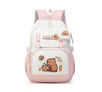 Dujuanus Sac à dos Collège Capybara Mignon: Cartable Scolaire Polyvalent Garçon Fille - Sac de Voyage Multifonction Livres Design Capybara Dessin Animé (Pink)