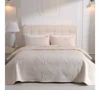 DUJUIKE Couvre-Lit Double 3 Pièces 220x240cm, Couette Matelassée avec 2 Taies d'oreiller 50x90cm, Couvre-Lit Gaufré Multifonctionnel, Peut Être Utilisé comme Drap De Couverture De Canapé (Crème)