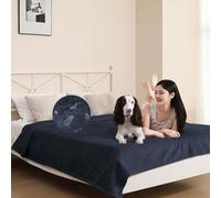 DUJUIKE Couvre-Lit ImperméAble, Couverture De Lit 100% ImperméAble, Couverture pour Chien en Flanelle Douce, Housse De Protection pour Matelas, CanapéS Et Autres Meubles (202x232cm, Bleu Marine)
