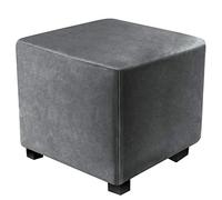 DUJUIKE Housse Ottomane Housses de Pouf Extensible Rectangulaire, Housse de Repose-Pieds Protecteur de Meubles Velours avec Fond élastique（L&W: 33-46 cm, H: 38-46 cm，Gris）