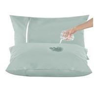DUJUIKE Protège Oreiller Imperméable 50x75 cm(Lot de 2), 100% étanche, Fermeture éclair dissimulée, résistantes aux acariens et aux punaises de lit, Douces et durables (Vert, 50 x 75 cm - Lot de 2)