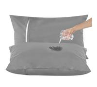 DUJUIKE Protège Oreiller Imperméable 50x75 cm(Lot de 2), 100% étanche, Fermeture éclair dissimulée, résistantes aux acariens et aux punaises de lit, Douces et durables (Gris, 50 x 75 cm - Lot de 2)