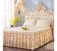 DUJUN Couvre-lit de Couleur Unie Plissé Dentelle Lit Princesse Antidérapant Quatre Saisons Super Doux Ajustement Rides Intemporel Cache Jupe sommier élastique, A3 200X220cm