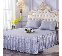 DUJUN Couvre-lit de Couleur Unie Plissé Dentelle Lit Princesse Antidérapant Quatre Saisons Super Doux Ajustement Rides Intemporel Cache Jupe sommier élastique, A2 (Paire de taies d'oreiller)