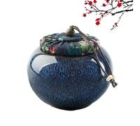 DUJUST Boîte à Thé Japonais, Contenant en Céramique à Émail Modifié au Four avec Couvercle Étanche, Cadeau de Thé Unique pour Adultes/Amateurs de Thé/Femmes/Hommes, Bleu